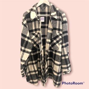 Fashion Plaid Button Up Wool Cover Jacket